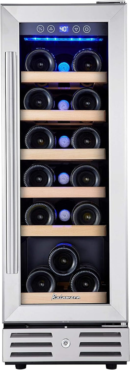 24 Inch Wine Cooler, 46 Bottle, Dual Zone Built-in or Freestanding Fridge with Stainless Steel Reversible Glass Door, for Home, Kitchen, or Office
