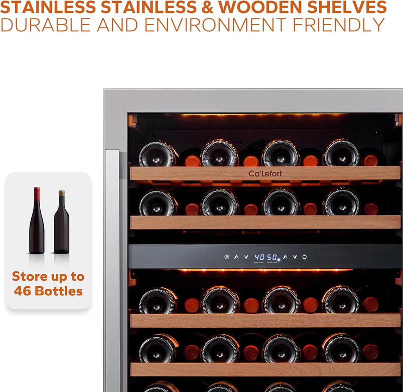24 in Wine Cooler Refrigerator, 46 Bottle Wine Fridge Dual Zone with Modern Touch Intelligent Digital 40 Degree -65 Degree F Low Noise