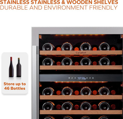 24 in Wine Cooler Refrigerator, 46 Bottle Wine Fridge Dual Zone with Modern Touch Intelligent Digital 40 Degree -65 Degree F Low Noise