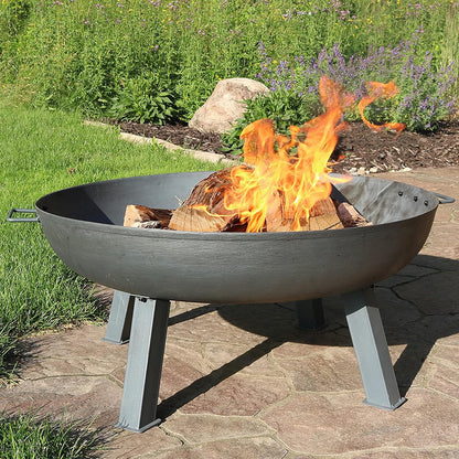 34-Inch Rustic Cast Iron Outdoor Raised Fire Pit Bowl with Handles, Oxidized Finish