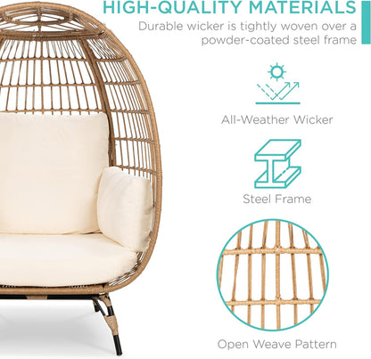 Best Choice Products Wicker Egg Chair, Oversized Indoor Outdoor Lounger for Patio, Backyard, Living Room W/ 4 Cushions, Steel Frame, 440lb Capacity
