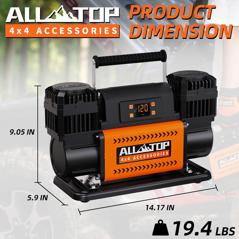All-Top 12V Air Compressor with LCD, 150PSI, Dual Cylinder