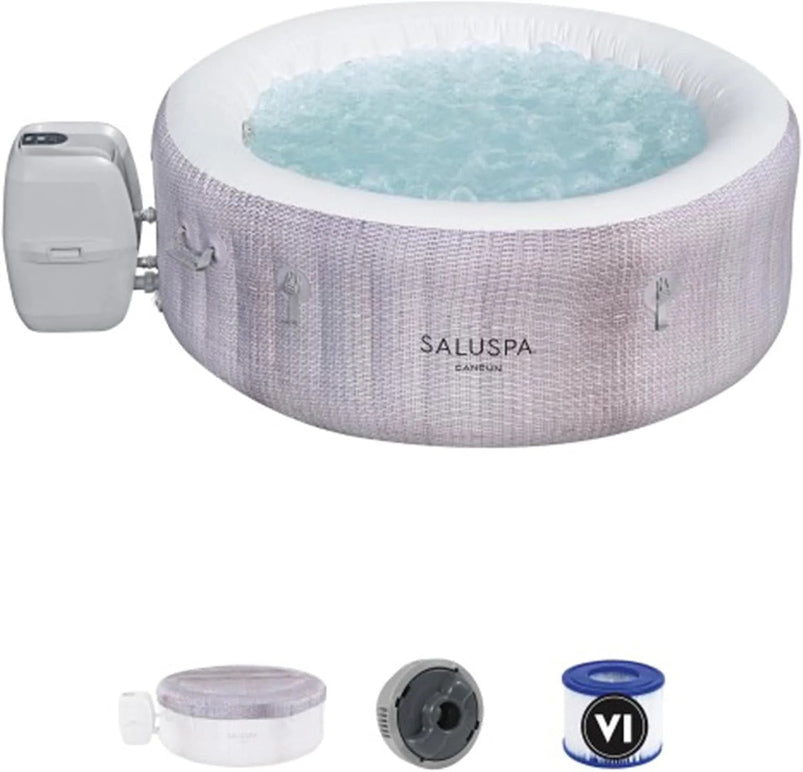 Bestway Saluspa Fiji Airjet Large Round 2 to 4 Person Inflatable Hot Tub Portable Outdoor Spa with 120 Airjets and Energysense Cover, Grey