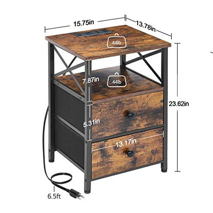Amhancible Night Stand Set 2, Nightstand with Charging Station