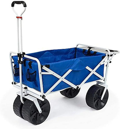 All Terrain Beach Wagon with Side Table, Heavy Duty Collapsible Folding Cart with Large Wheels for Beach Day, Picnic, Camping, Outdoor Activities
