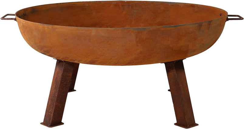 34-Inch Rustic Cast Iron Outdoor Raised Fire Pit Bowl with Handles, Oxidized Finish