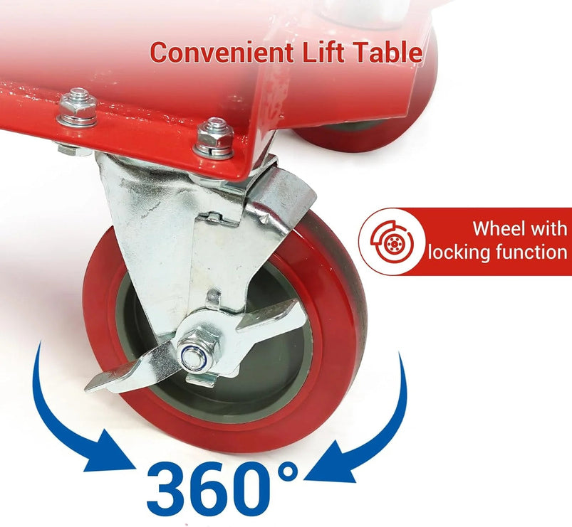 500LBS Hydraulic Lift Table Cart, 30" Lifting Height., Double Scissor Lift Table with 4 Wheels and Non-Slip Pad