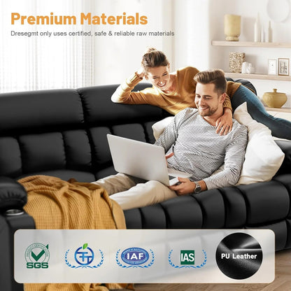 3 Seat Reclining Sofa with Storage Drawer USB Ports and Cup Holders Manual Couch