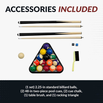6 Ft Portable Pool Table, Adults Folding Billiards Tables for Game Room with Easy Foldable Storage, Includes Full Set of Billiard Balls, Cues