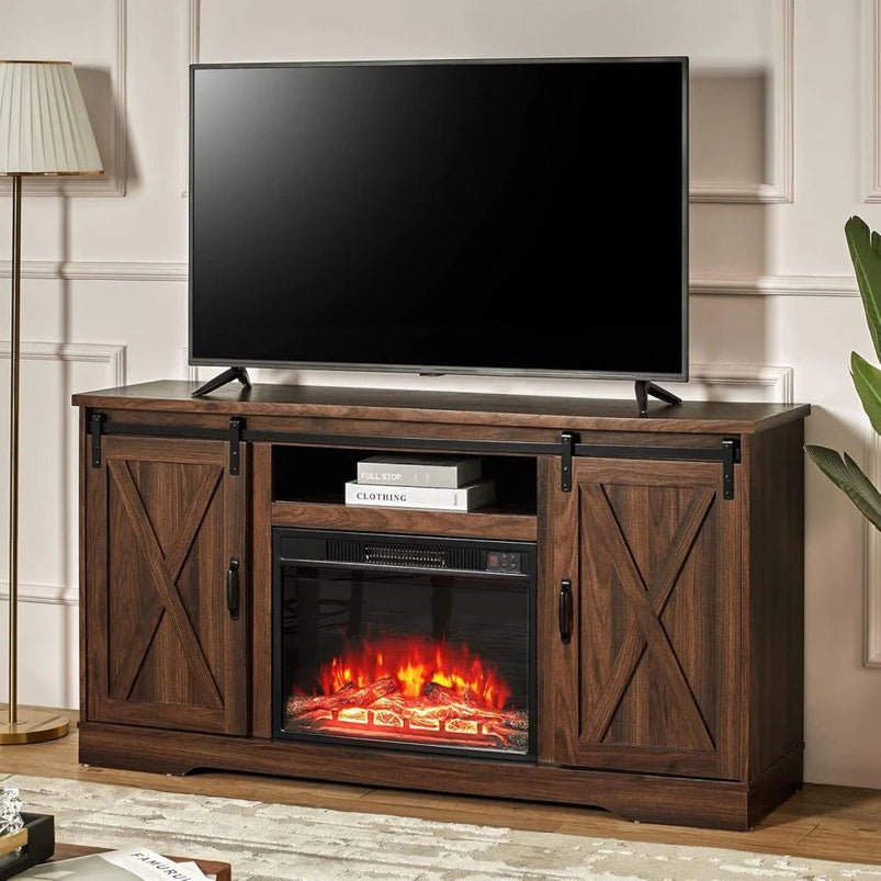 Amerlife Fireplace TV Stand with Sliding Barn Door for Tvs up to 73"