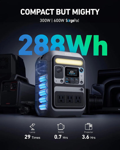 Anker Solar Generator Solix C300 with 60W Solar Panel, 288Wh Portable Power Station, 300W 600W Surge, LiFePO4 Battery, 140W Two-Way Fast Charging