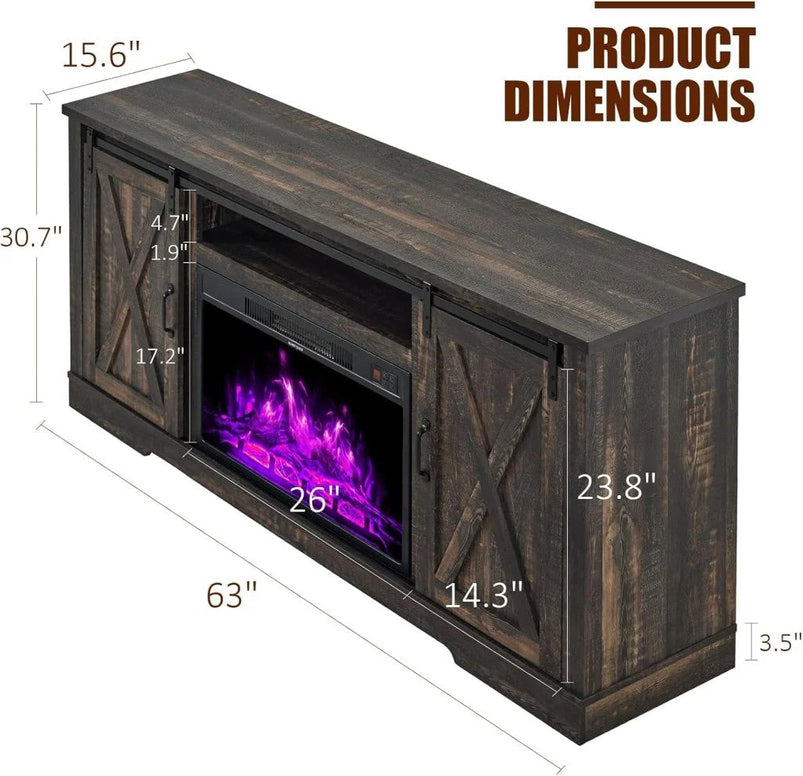 Amerlife Fireplace TV Stand with Sliding Barn Door for Tvs up to 73"