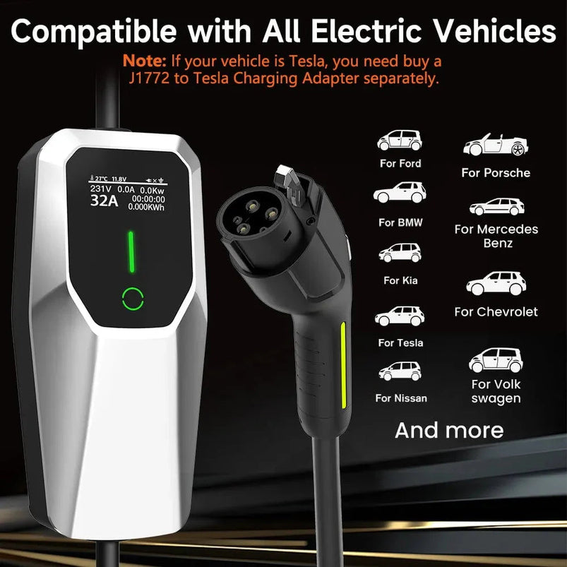 32 Amp Level 1 and 2 Portable EV Charger, 26FT Cable NEMA 14-50 Plug for Electric Car Home Charging Station 7.68KW