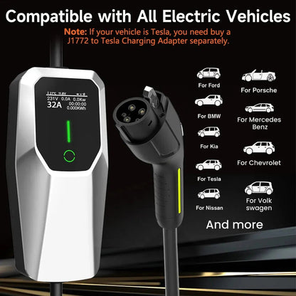 32 Amp Level 1 and 2 Portable EV Charger, 26FT Cable NEMA 14-50 Plug for Electric Car Home Charging Station 7.68KW