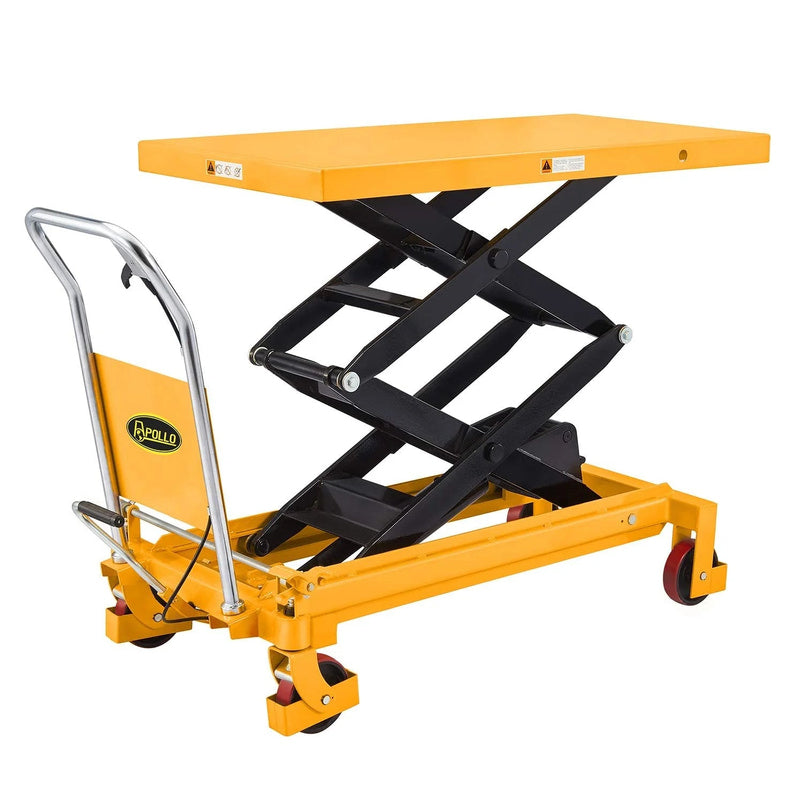 Apollolift Hydraulic Lift Table Cart, 770 Lbs Capacity, 51" MAX Height, Double Scissor Lift with Safety Guard and 4 Wheels