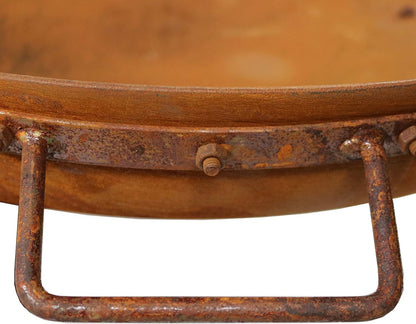 34-Inch Rustic Cast Iron Outdoor Raised Fire Pit Bowl with Handles, Oxidized Finish
