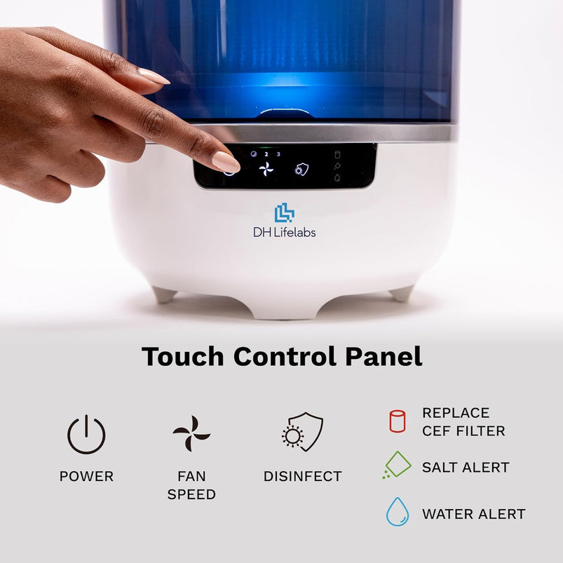 Bedroom Evaporative Humidifier, Humidifier and Air Purifier in One, with Hocl Generator, Mildew Remover, Pet Smoking Odor Eliminator, 538 Square Feet