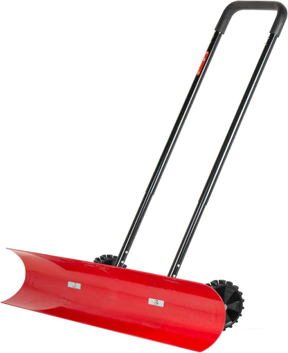 38 Inch Snow Shovel for Driveway, Bi-Direction Heavy Duty Snow Pusher with Wheels and Angled Blade for Efficient Snow Removal