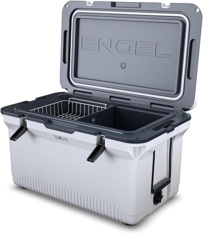 60 QT Ultra-Light Injection Molded Cooler, Ice Chest Keeps Ice up to 7 Days, Large Cooler Includes Wire Basket, Divider and Built-in Bottle Opener