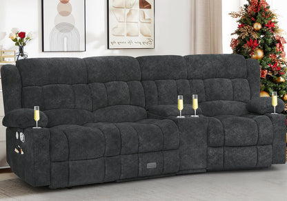 3 Seat Reclining Sofa with Storage Drawer USB Ports and Cup Holders Manual Couch