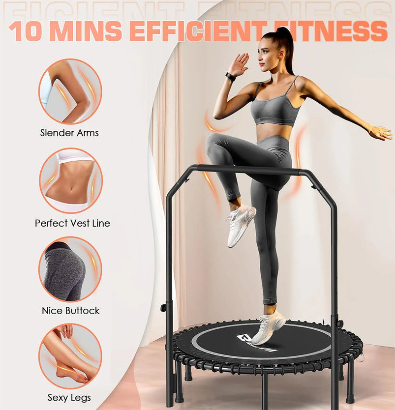 Bcan 450/550 Lbs Foldable Mini Trampoline, 40"/48" Fitness Trampoline with Bungees, U Shape Adjustable Foam Handle