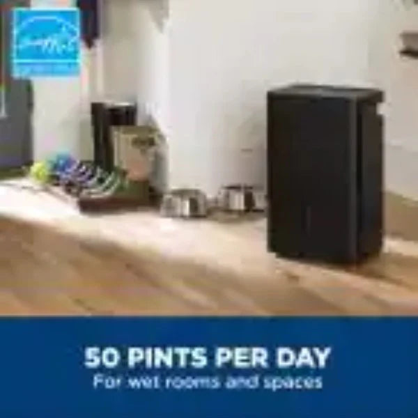 50 pt. Dehumidifier for Basement, Garage or Wet Rooms up to 4500 Sq. Ft. in Black, Three Fan Speeds, Energy Star