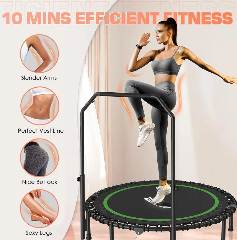 Bcan 450/550 Lbs Foldable Mini Trampoline, 40"/48" Fitness Trampoline with Bungees, U Shape Adjustable Foam Handle