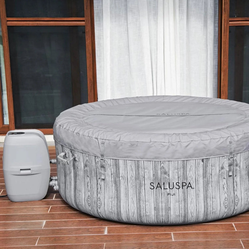 Bestway Saluspa Fiji Airjet Large Round 2 to 4 Person Inflatable Hot Tub Portable Outdoor Spa with 120 Airjets and Energysense Cover, Grey