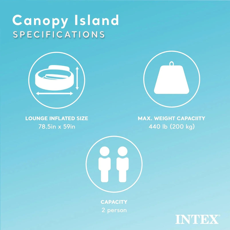 58292EP Canopy Island Inflatable Pool Float, Comfortable Lounge Surface Built-in Cup Holders Detachable Sunshade 440lb MAX Weight Capacity 78.5" x 59"