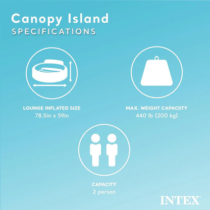 58292EP Canopy Island Inflatable Pool Float, Comfortable Lounge Surface Built-in Cup Holders Detachable Sunshade 440lb MAX Weight Capacity 78.5" x 59"