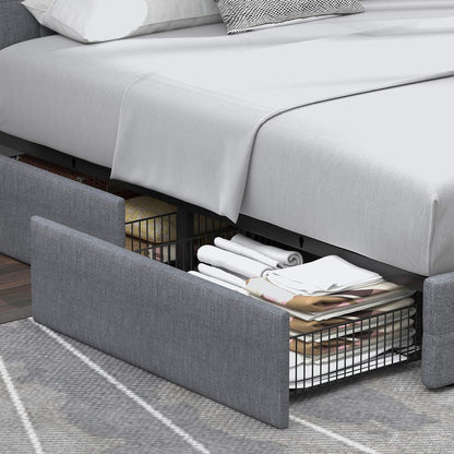 Allewie Upholstered Queen Size Platform Bed Frame with 4 Storage Drawers and Headboard, Square Stitched Button Tufted