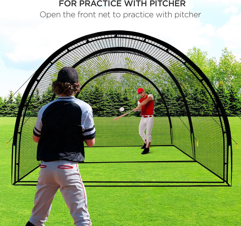 Baseball Batting Cage Net Batting Cages for Backyard Portable Baseball and Softball Batting Cages with Pitching Machine Hole and Detachable Door for