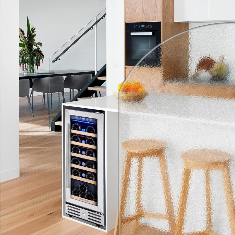 24 Inch Wine Cooler, 46 Bottle, Dual Zone Built-in or Freestanding Fridge with Stainless Steel Reversible Glass Door, for Home, Kitchen, or Office