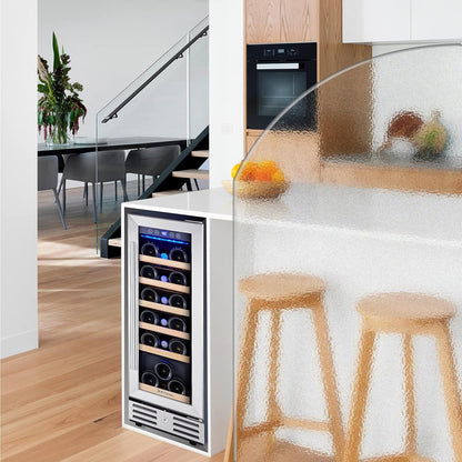 24 Inch Wine Cooler, 46 Bottle, Dual Zone Built-in or Freestanding Fridge with Stainless Steel Reversible Glass Door, for Home, Kitchen, or Office