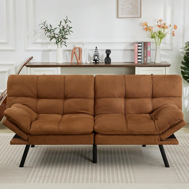 Amazon Basics Brown Loveseat, Convertible Couch Memory Foam Futon Sofa Bed Modern Sleeper Sofa for Small Compact Living Room, Office, Apartment