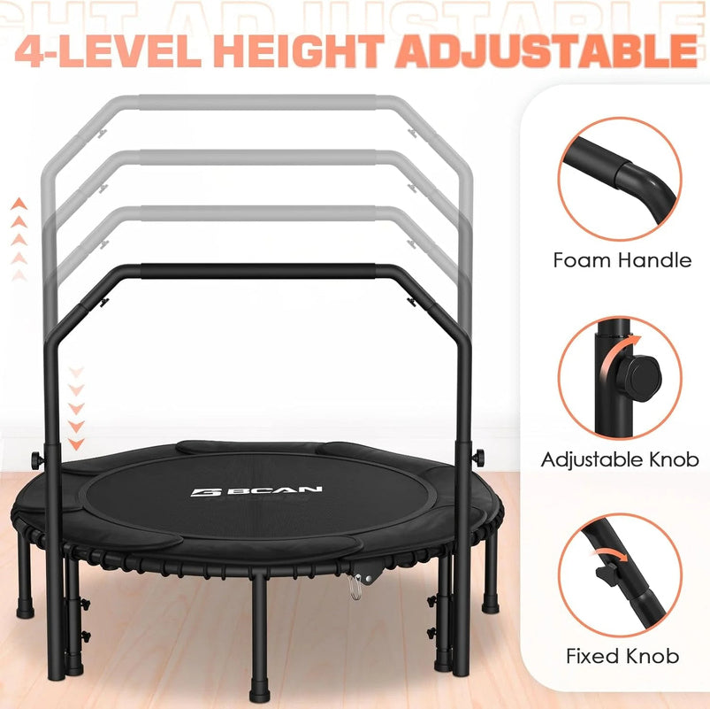 Bcan 450/550 Lbs Foldable Mini Trampoline, 40"/48" Fitness Trampoline with Bungees, U Shape Adjustable Foam Handle