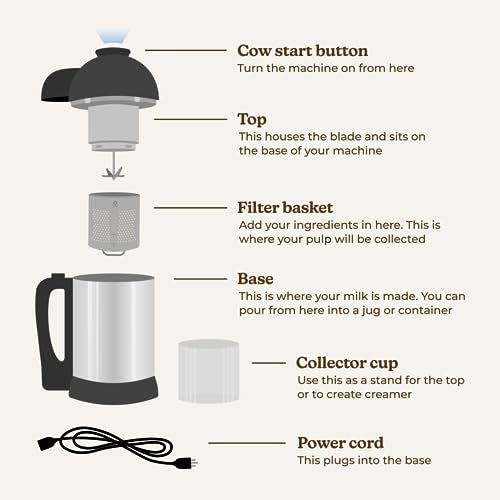 Almond Cow Nut Milk Maker Machine, Plant Based Maker for Homemade Almond, Oat, Cashew Nut Milks, Stainless Steel Food Machines, 5 6 Cups Per Batch