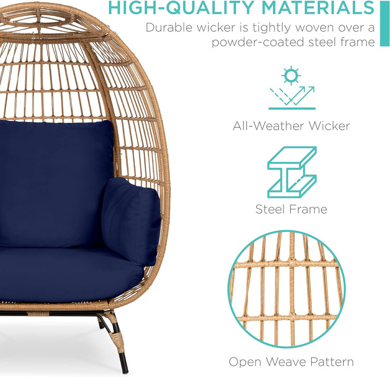 Best Choice Products Wicker Egg Chair, Oversized Indoor Outdoor Lounger for Patio, Backyard, Living Room W/ 4 Cushions, Steel Frame, 440lb Capacity