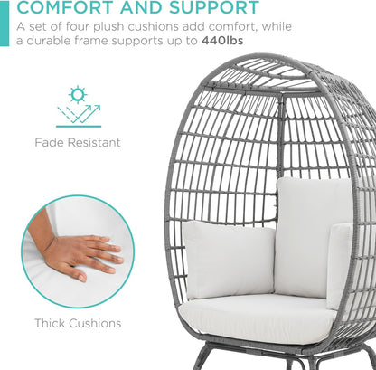 Best Choice Products Wicker Egg Chair, Oversized Indoor Outdoor Lounger for Patio, Backyard, Living Room W/ 4 Cushions, Steel Frame, 440lb Capacity