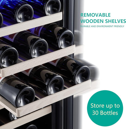 24 Inch Wine Cooler, 46 Bottle, Dual Zone Built-in or Freestanding Fridge with Stainless Steel Reversible Glass Door, for Home, Kitchen, or Office