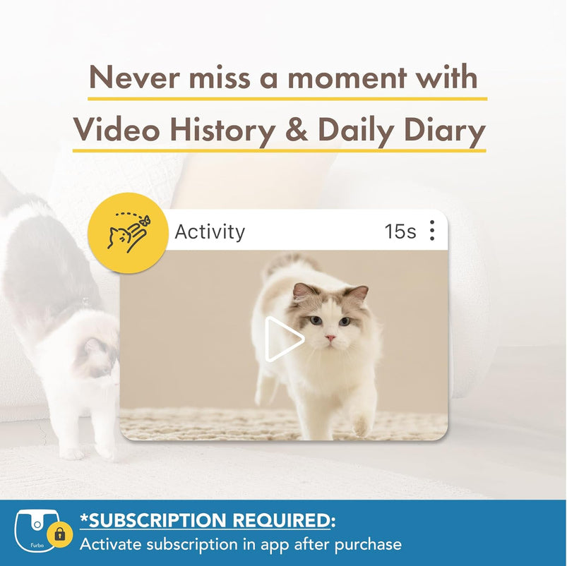 360 Degree Cat Camera, See Your Cat from Anywhere, Rotating 360 Degree Cat Tracking, Treat Toss, Color HD Night Vision, 2-Way Audio