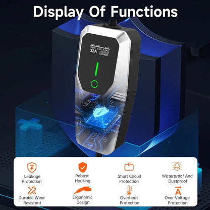 32 Amp Level 1 and 2 Portable EV Charger, 26FT Cable NEMA 14-50 Plug for Electric Car Home Charging Station 7.68KW