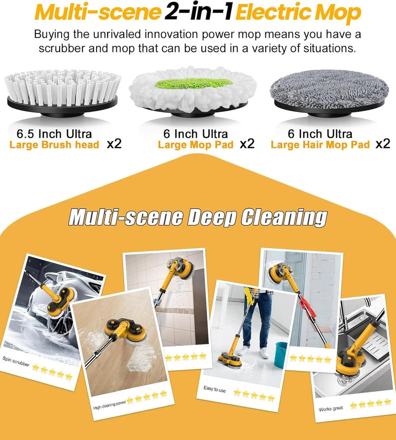 6000mAh Battery Electric Mop M1, 800RPM Cordless Electric Power Scrubber and Mops for Floor Cleaning, Automatic Spin Mops with Smart Display