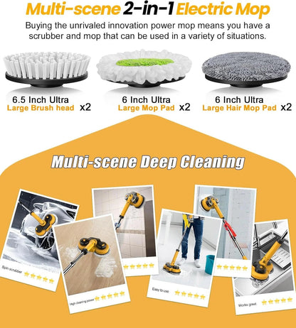 6000mAh Battery Electric Mop M1, 800RPM Cordless Electric Power Scrubber and Mops for Floor Cleaning, Automatic Spin Mops with Smart Display