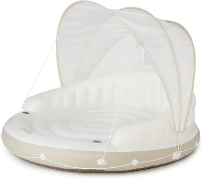58292EP Canopy Island Inflatable Pool Float, Comfortable Lounge Surface, Built-in Cup Holders, Detachable Sunshade, 440lb MAX Weight Capacity