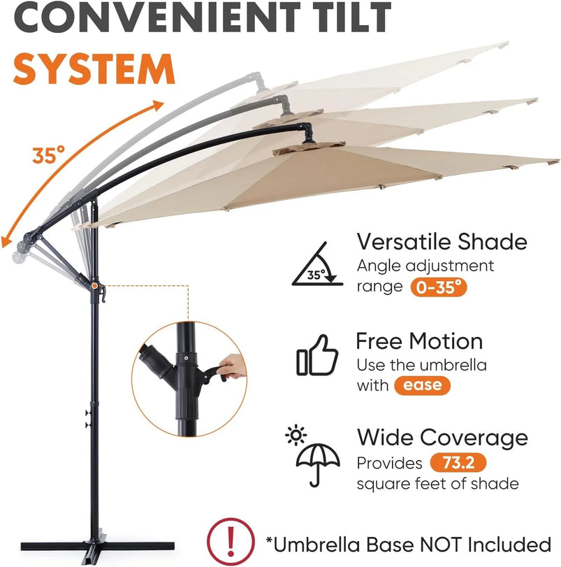9.8FT Offset Patio Umbrella Hanging Cantilever Umbrella Outdoor Sun Shade with Easy Tilt Adjustment, 8 Ribs, UV Protection for Backyard, Lawn