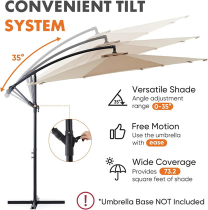 9.8FT Offset Patio Umbrella Hanging Cantilever Umbrella Outdoor Sun Shade with Easy Tilt Adjustment, 8 Ribs, UV Protection for Backyard, Lawn