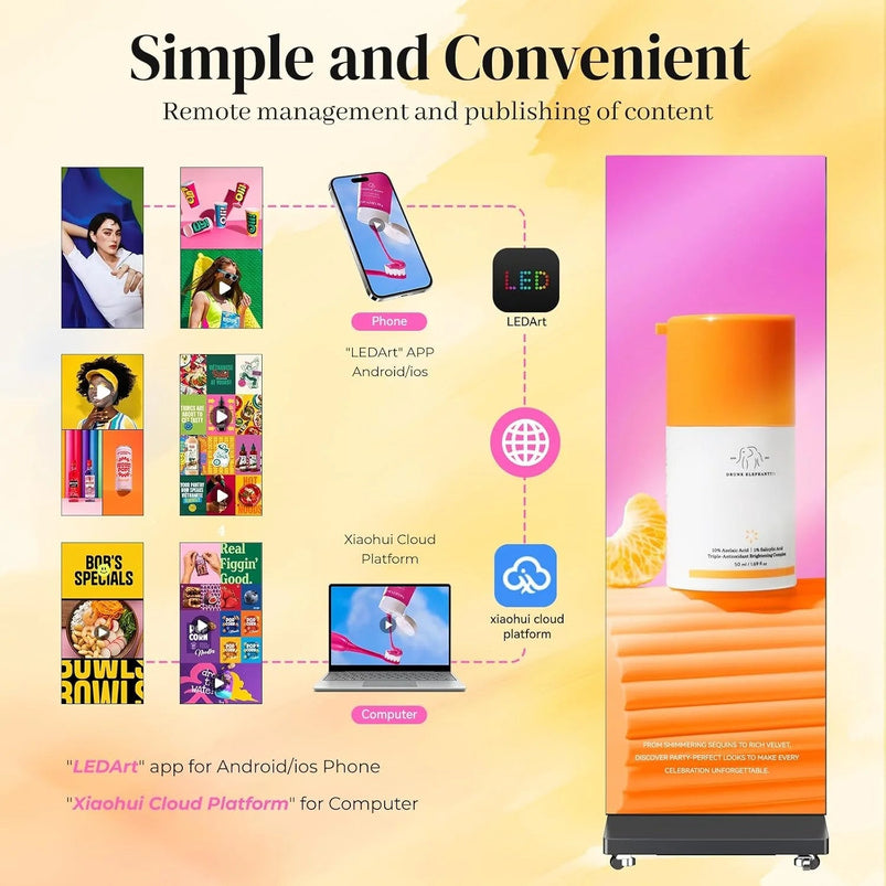 80" P1.86 Flexible Spliceable LED Poster Display, USB Plug-and-Play, Mobile and Pc Remote Control, Digital Signage Advertising Screen Silver, 1-Pack