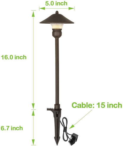 6 Pack Low Voltage LED Landscape Pathway Light, 3W 150LM 12V Wired for Outdoor Yard Lawn, Die-Cast Aluminum Construction