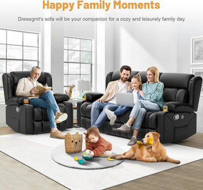3 Seat Reclining Sofa with Storage Drawer USB Ports and Cup Holders Manual Couch